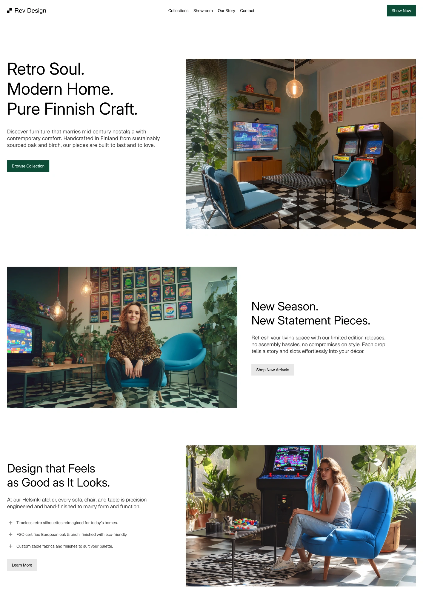 A furniture brand website built with Rev Multipurpose Framer Template