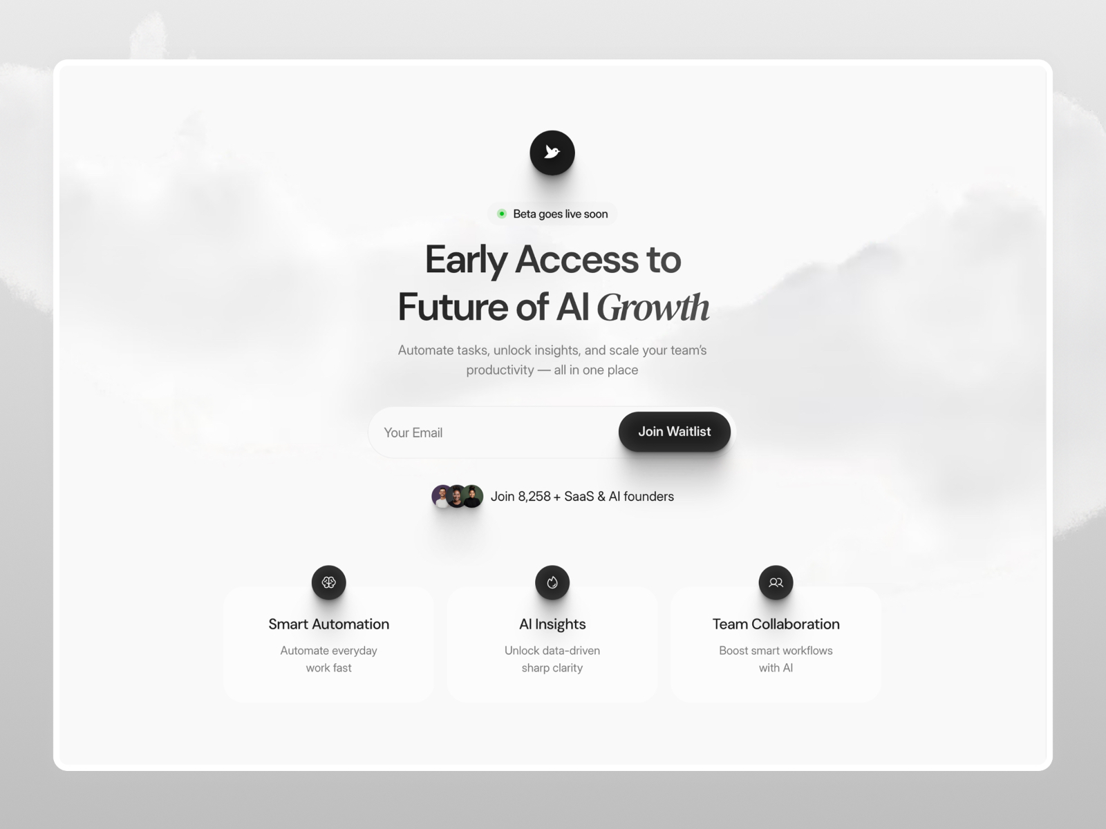 极简现代 SaaS 产品官网设计灵感，人工智能、SaaS Framer 网站模板封面图