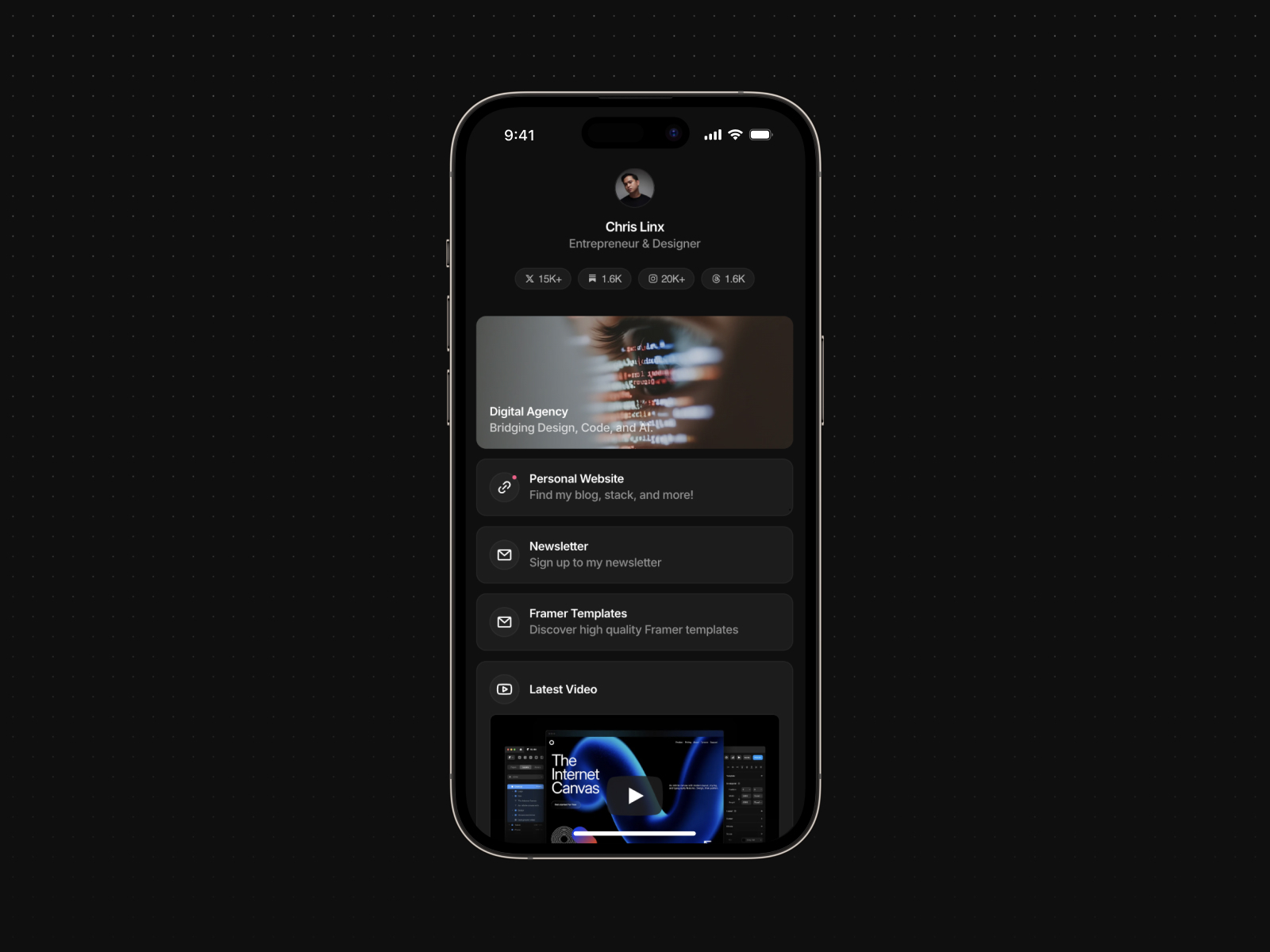 高级暗黑极简个人品牌网站设计灵感，电商、作品集 Framer 网站模板封面图