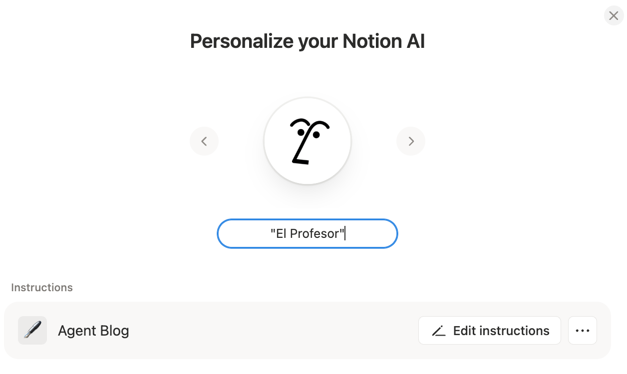 Creating a custom Notion AI writing agent named El Profesor with blog instructions