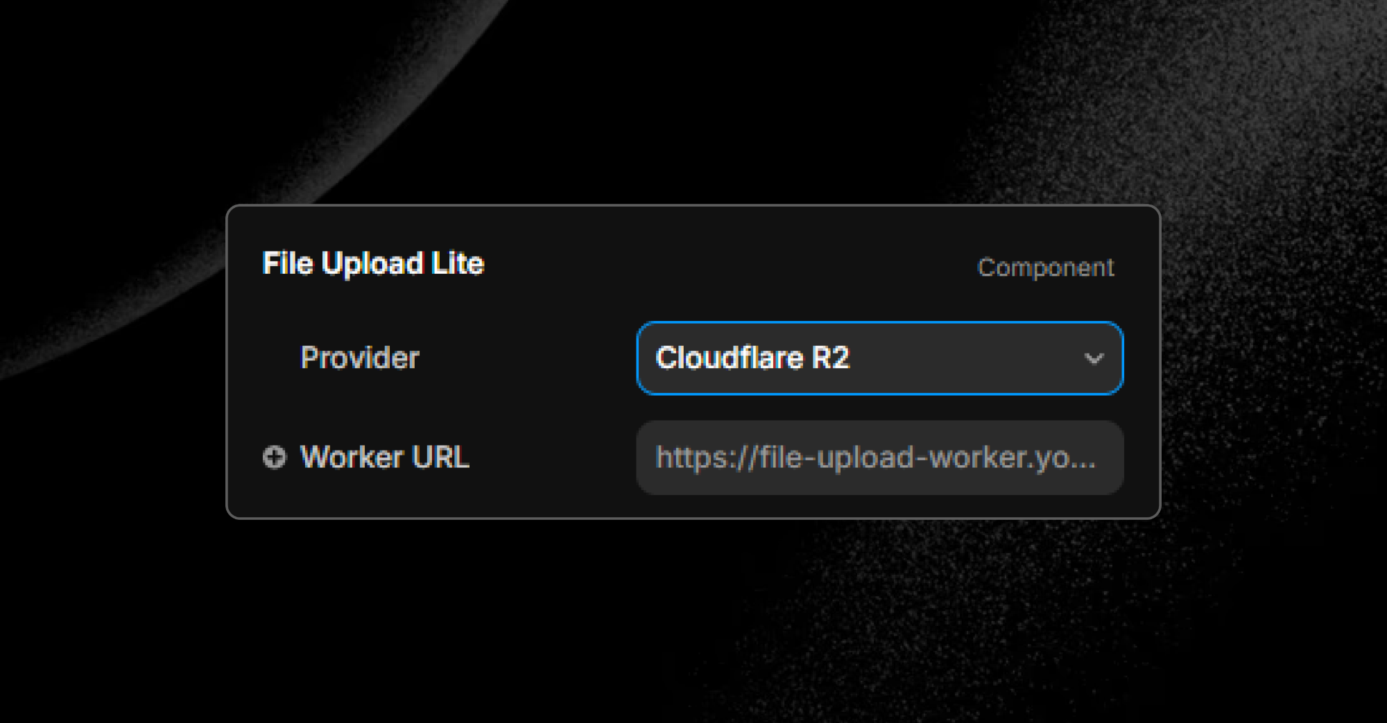 Connecting the Framer file upload component to Cloudflare R2 by inputting the deployed Worker URL in the component property panel.