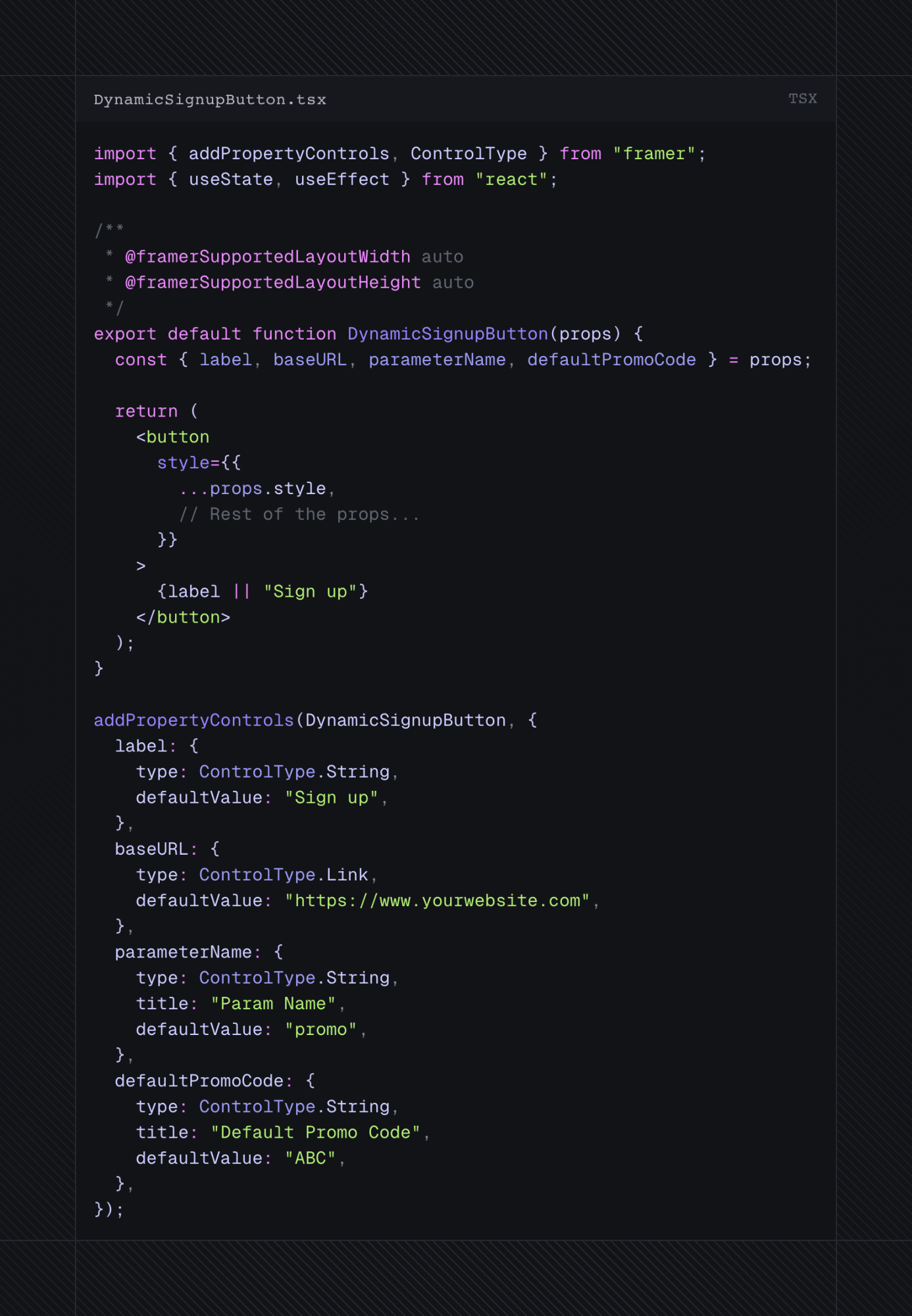 Property controls code