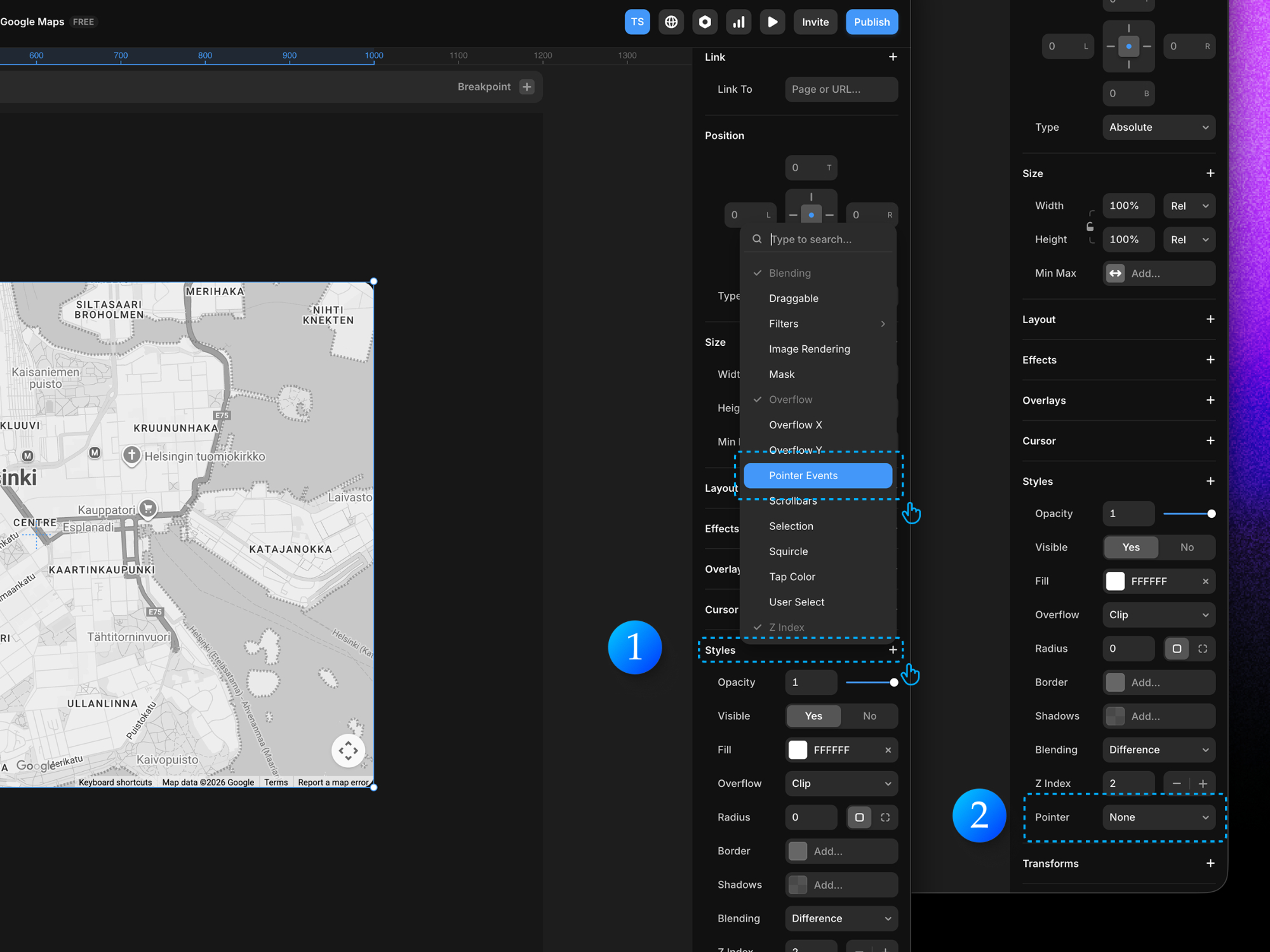 Remove pointer events